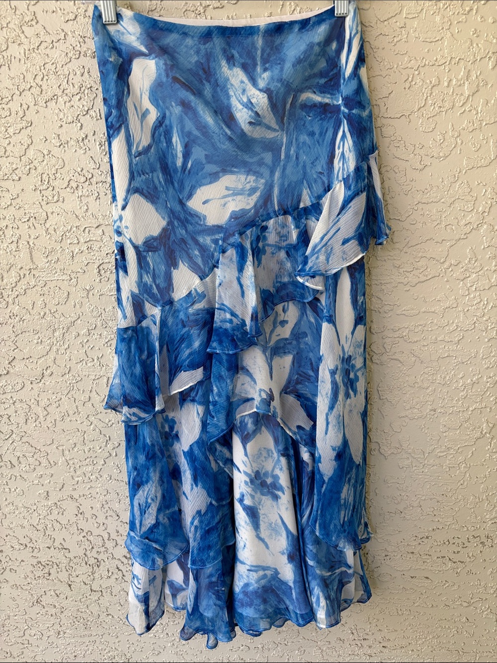 Lauren Ralph Lauren Silk Strapless Blue Floral Ruffle Midi Dress Small Romantic